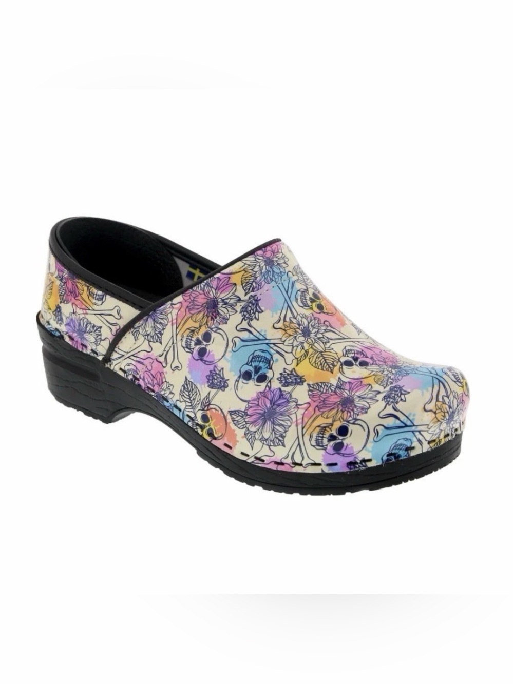 BJORK PROFESSIONAL Bonita Skull Multicolor Leather Clogs EU Size 41-42 US 10-11